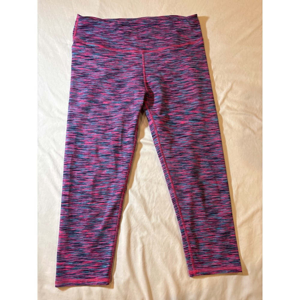Fabletics Womens Medium Pink Blue Space Dye Cropped Leggings Capri